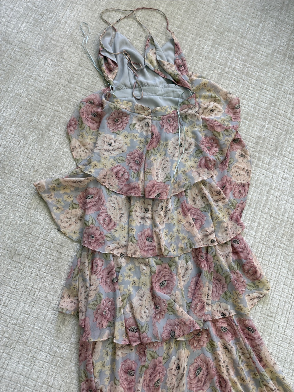 ASTR Dusty Rose and Light Blue Floral High-Low Tiered Maxi Dress - Picture 3 of 5